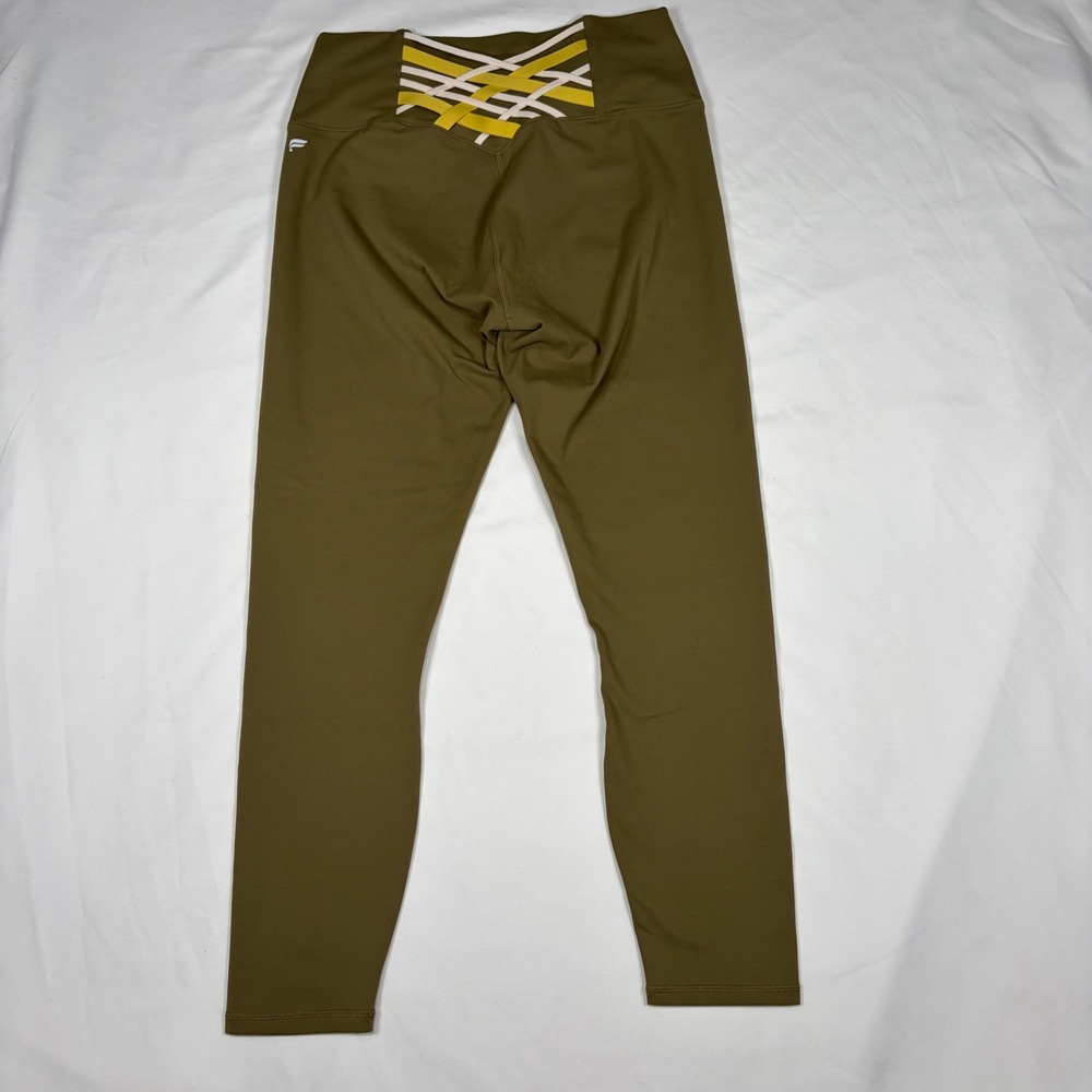 Fabletics PowerHold Leggings Womens Medium Olive Green Lattice Back Activewear